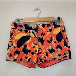 J CREW Coral Orange Navy Blue Floral Shorts Size 2